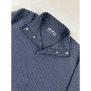 Eddie Bauer Pullover Sweater Mens XL Blue Snap Collar Quilted Raglan Casual
